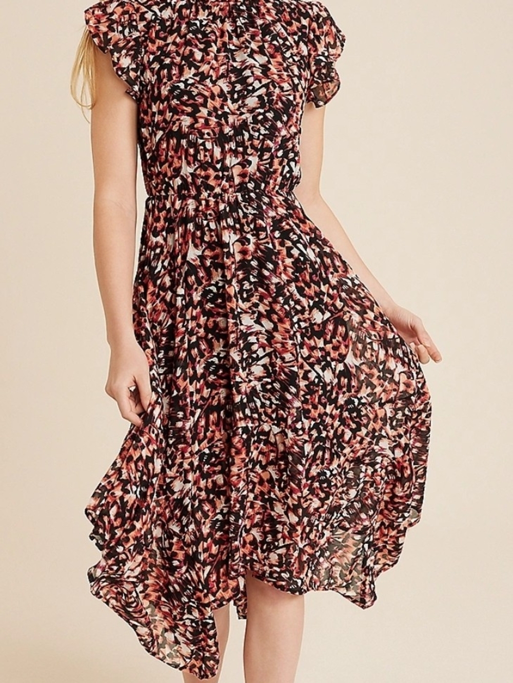New Maurices Printed Mock Neck Flutter Sleeve Midi Dress 4xl